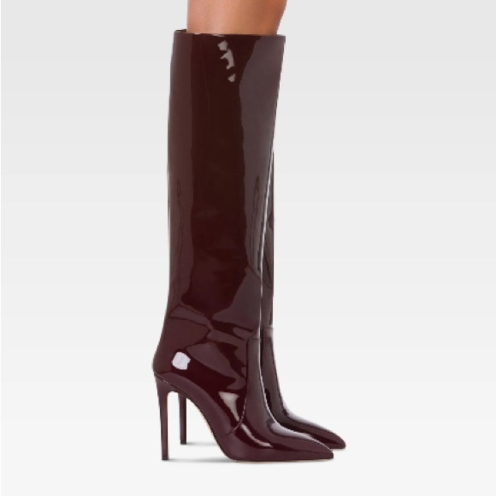 Paris Texas Glossy Burgundy Heeled Boots